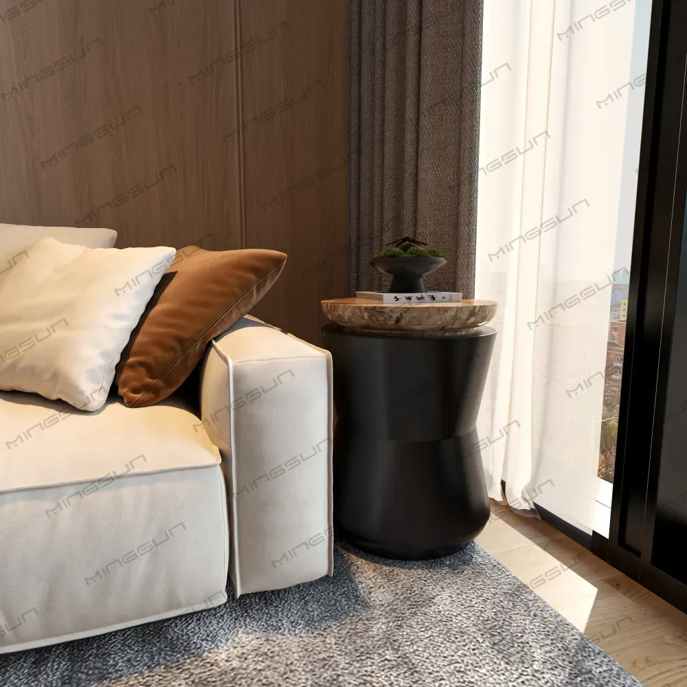 طاولة جانبية سوداء فريدة من نوعها، سطح من الرخام الطبيعي، قطعة ديكور مميزة لجناح فندق بوتيكي فاخر - مينغسون طاولة جانبية سوداء فريدة من نوعها، سطح من الرخام الطبيعي، قطعة ديكور مميزة لجناح فندق بوتيكي فاخر - مينغسون