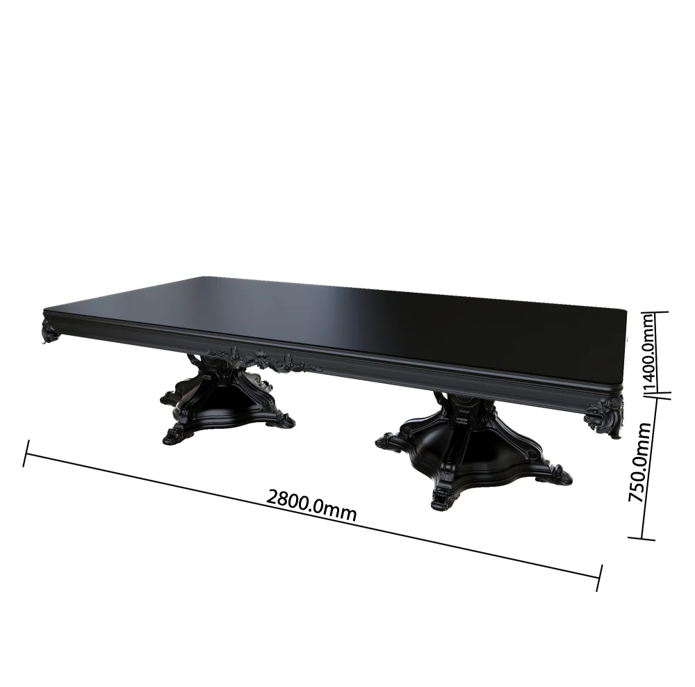 luxury-classic-black-dining-table-dimensions-2800x1400x750mm-with-ornate-carved-legs - MINGSUN