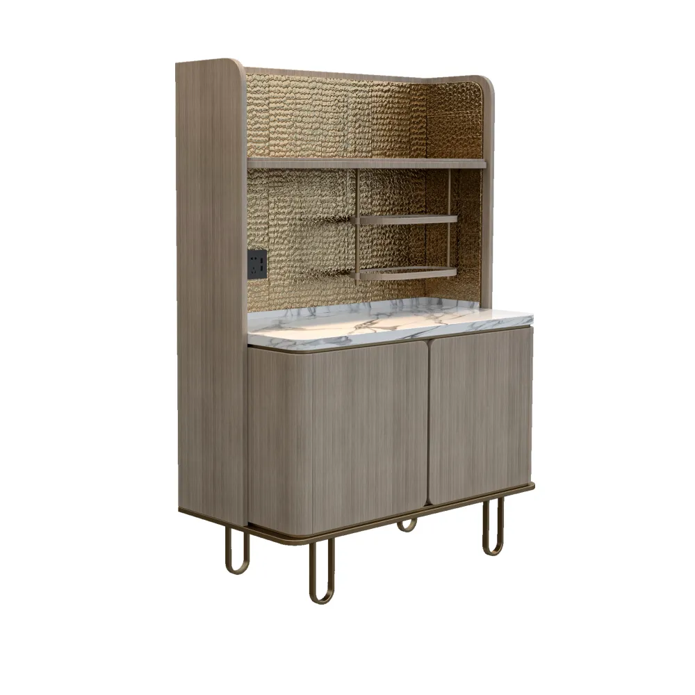 luxury-hotel-bar-cabinet-with-gold-textured-backsplash-and-marble-top-for-lobby-use - MINGSUN