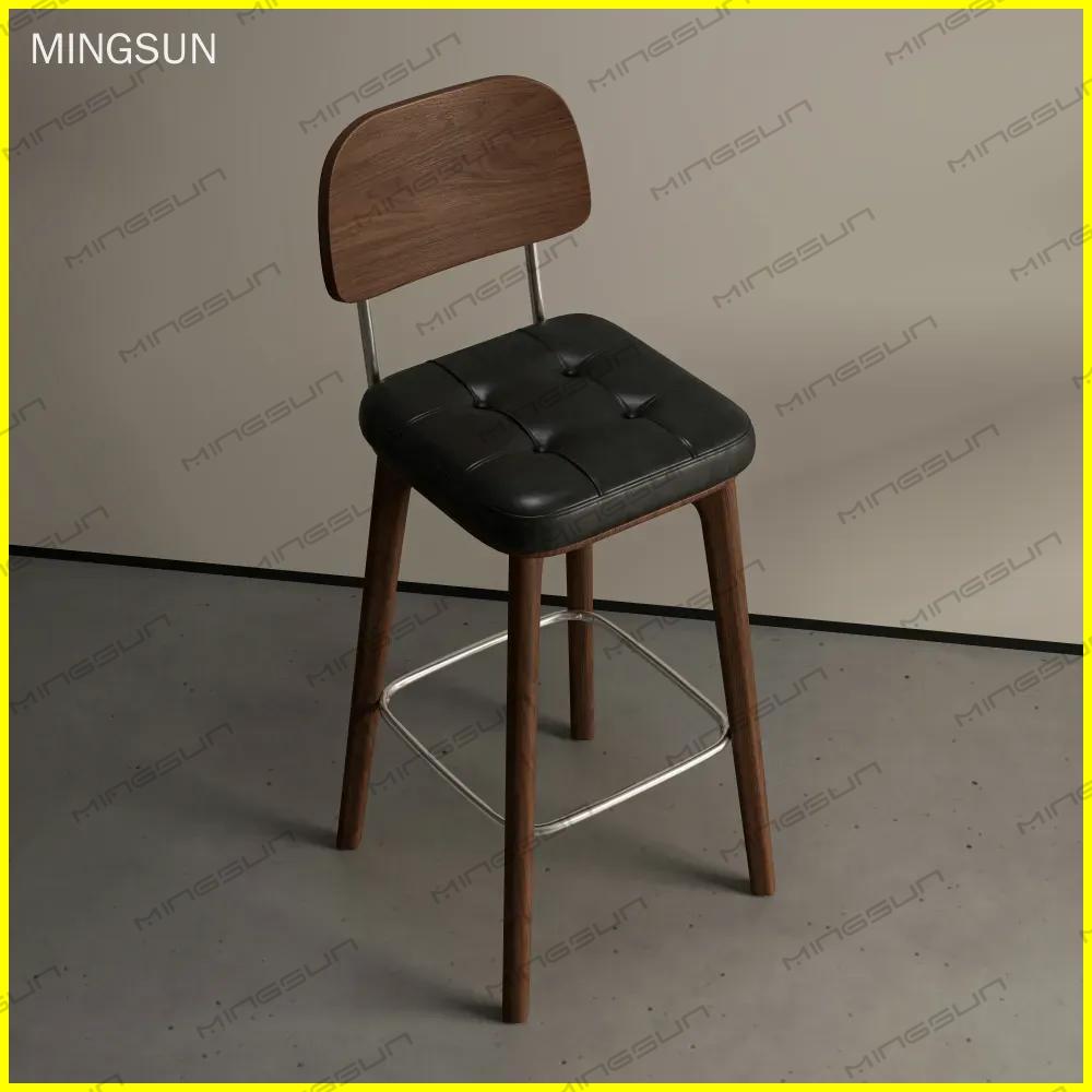 luxury-hotel-bar-furniture-black-pu-leather-swivel-stool - MINGSUN