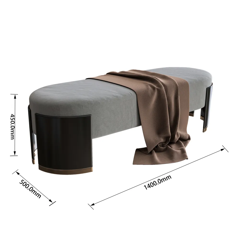 luxury-hotel-bedroom-ottoman-bed-bench-dimensions-1400mm-450mm-premium-upholstery-polished-wood-metal-detail-hospitality-furniture-specs - MINGSUN