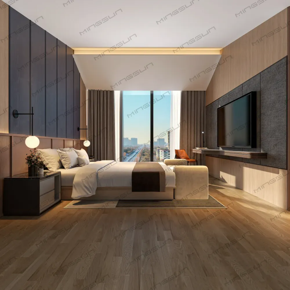 luxury-hotel-bedroom-with-beige-bench-and-city-view-window - MINGSUN luxury-hotel-bedroom-with-beige-bench-and-city-view-window - MINGSUN
