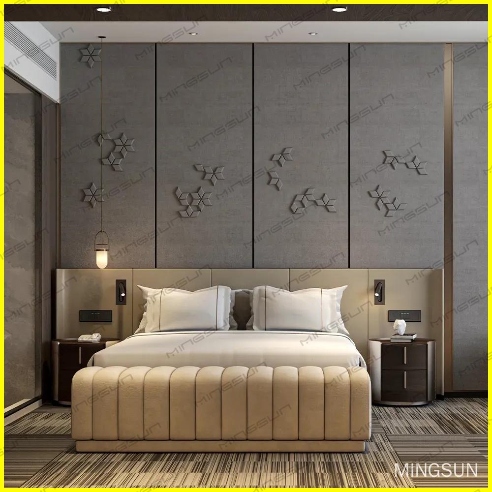 luxury-hotel-bedroom-with-geometric-wall-art-and-modern-bed-frame-for-guest-comfort - MINGSUN