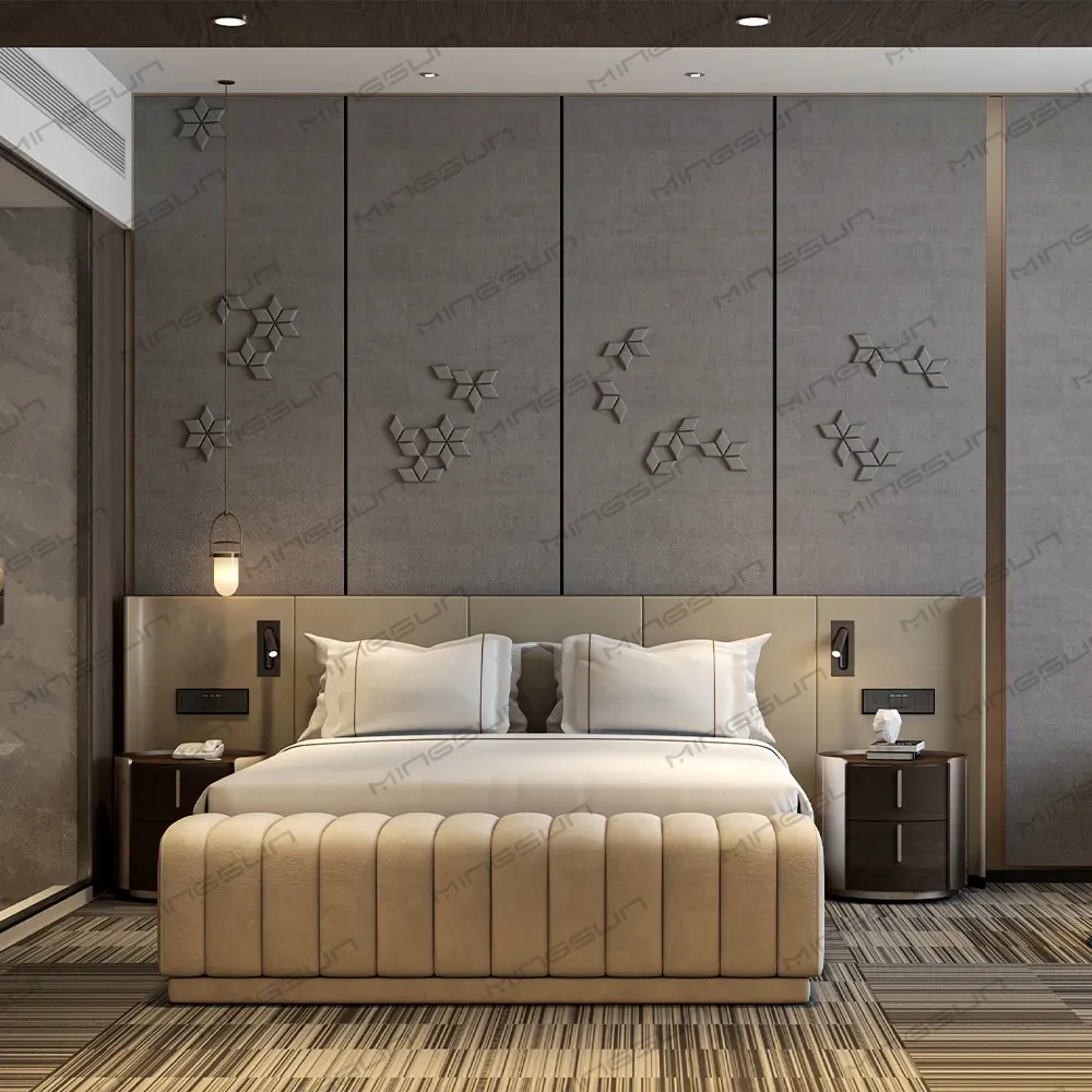 luxury-hotel-bedroom-with-geometric-wall-art-and-modern-bed-frame-for-guest-comfort - MINGSUN luxury-hotel-bedroom-with-geometric-wall-art-and-modern-bed-frame-for-guest-comfort - MINGSUN