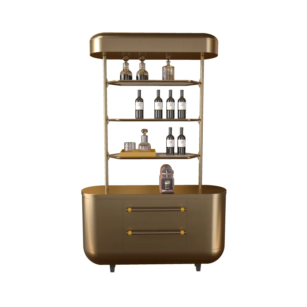 luxury hotel display shelf with burled wood cabinet and gold frame for upscale resort suite amenities - MINGSUN