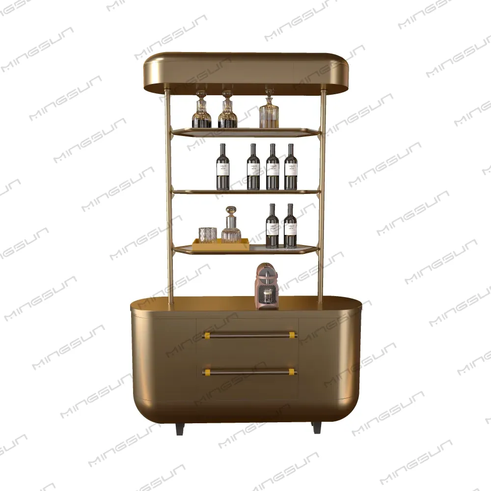 luxury hotel display shelf with burled wood cabinet and gold frame for upscale resort suite amenities - MINGSUN