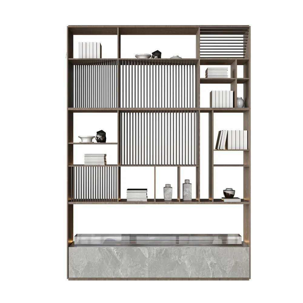 luxury-hotel-display-unit-with-led-lit-shelves-and-textured-marble-finish-for-lobbies - MINGSUN