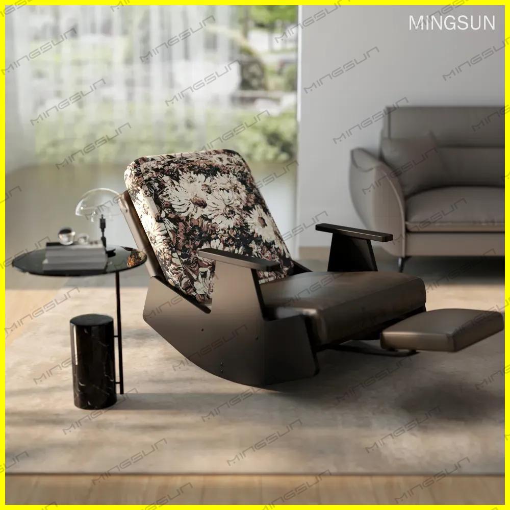 luxury-hotel-living-room-with-floral-recliner-and-marble-table - MINGSUN