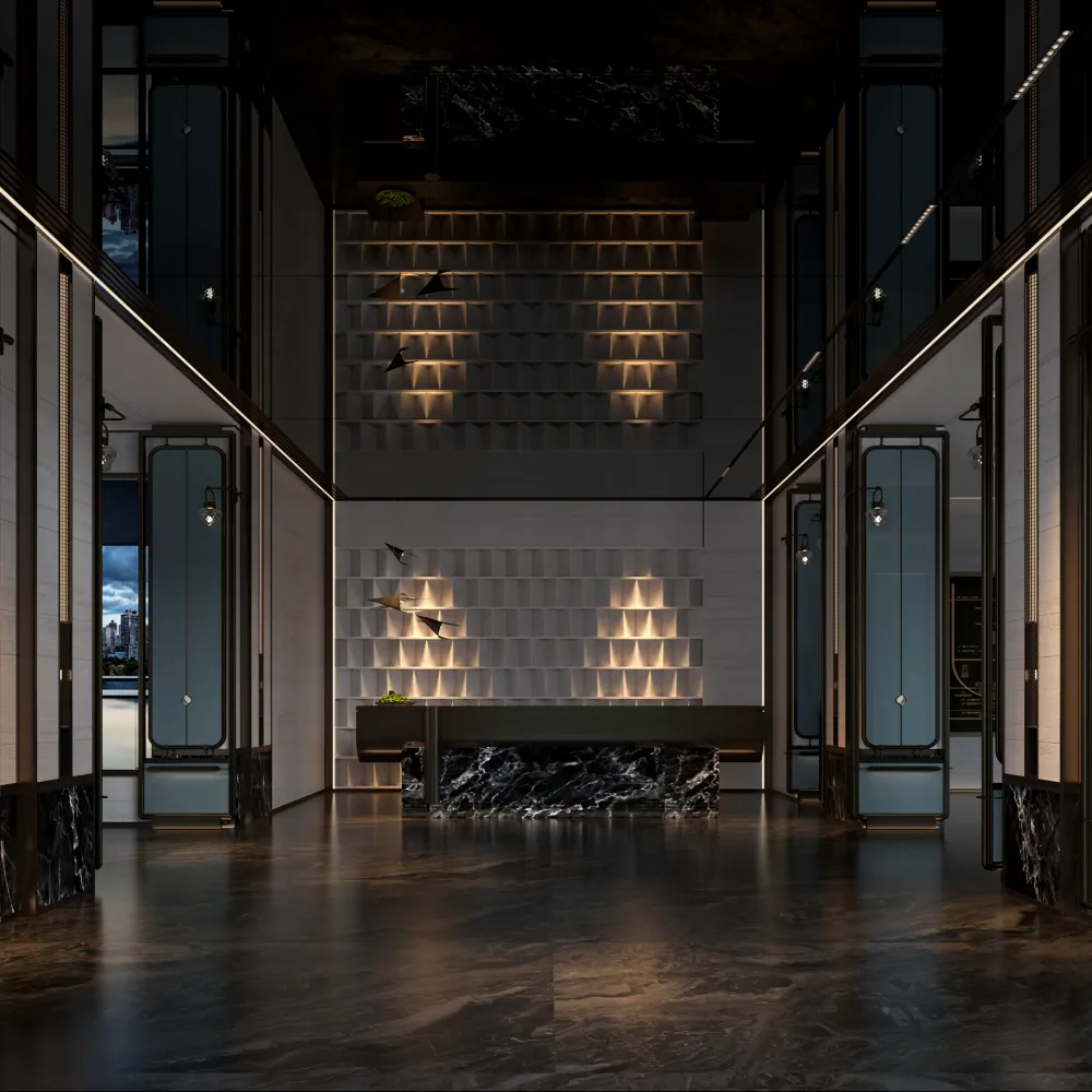 luxury-hotel-lobby-design-dark-marble-reception-area-wall-paneling-interior-render - MINGSUN