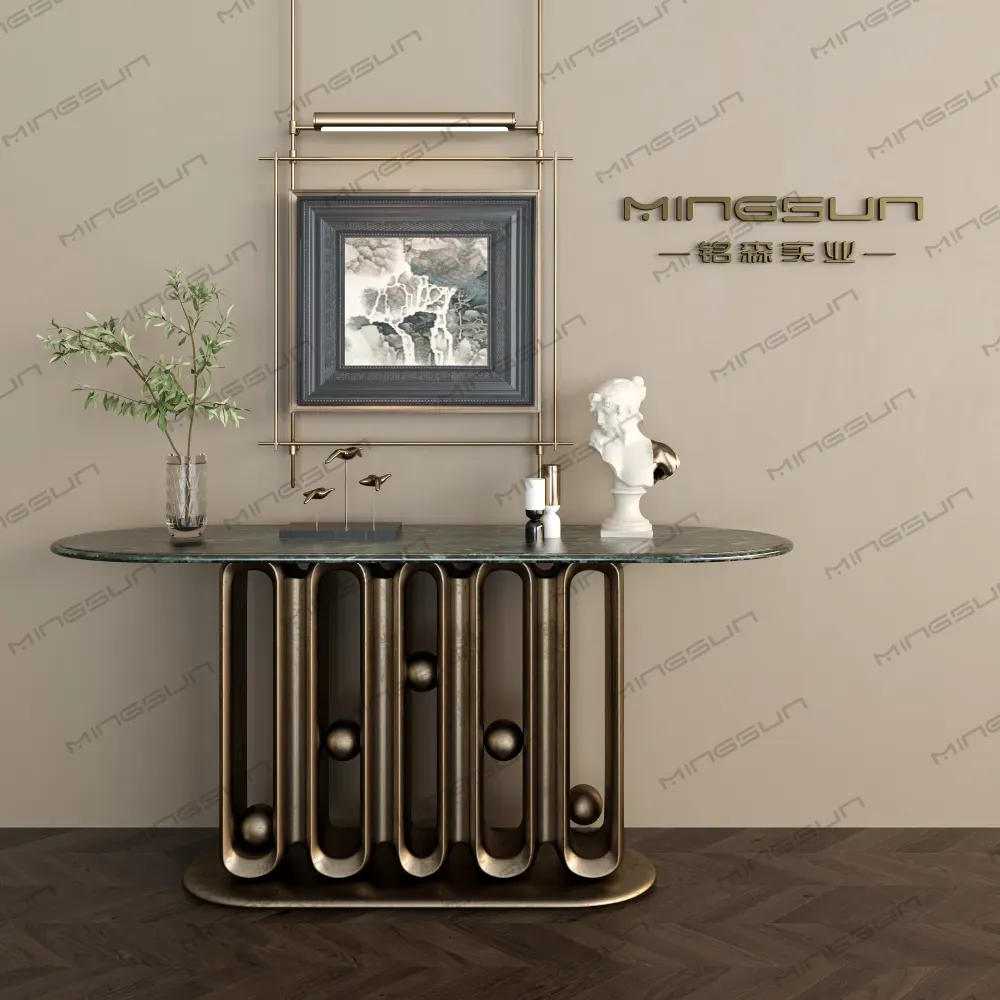 luxury hotel lobby furniture black marble console table with gold wavy base - MINGSUN luxury hotel lobby furniture black marble console table with gold wavy base - MINGSUN
