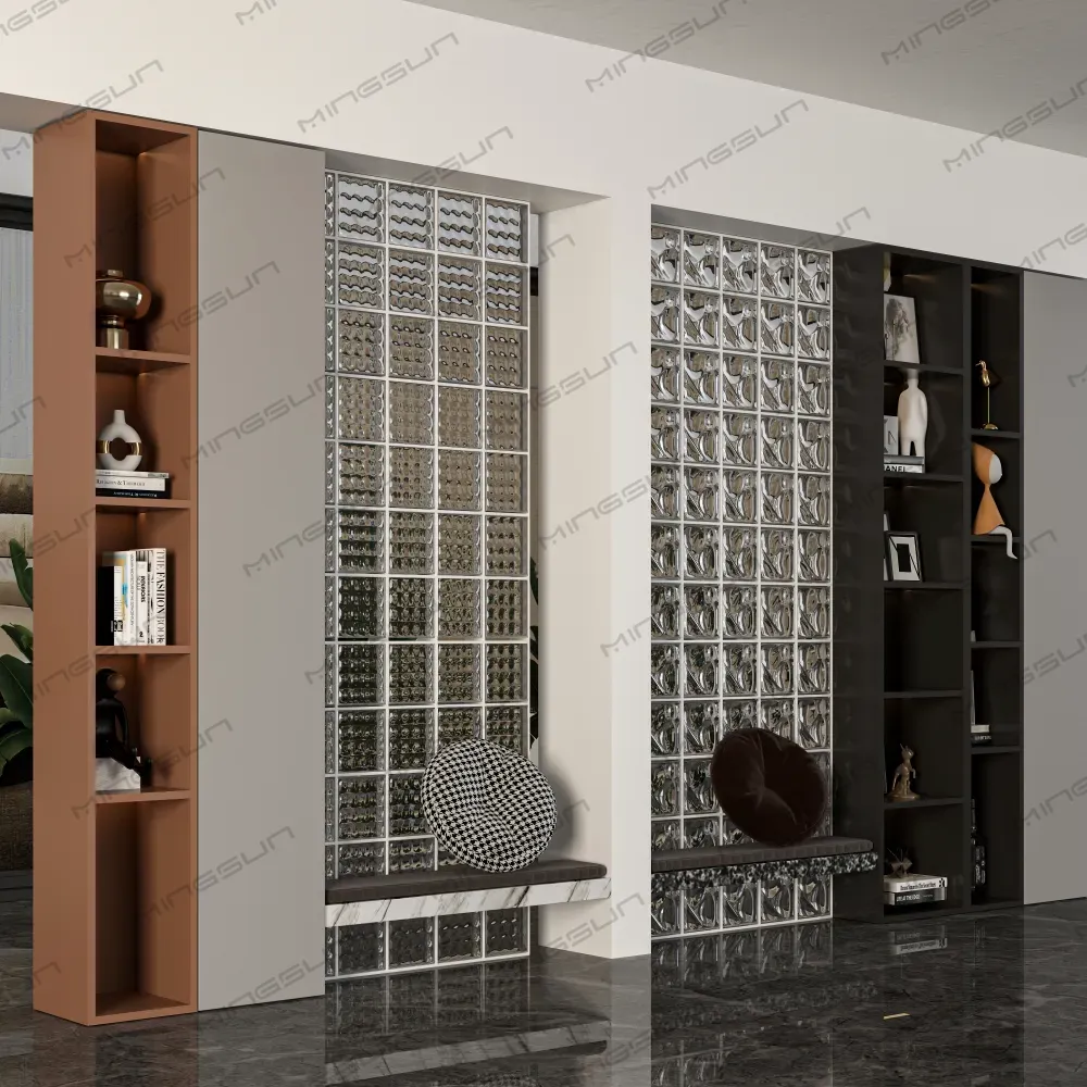 luxury hotel lobby partition wall glass block screen with custom shelving - MINGSUN luxury hotel lobby partition wall glass block screen with custom shelving - MINGSUN