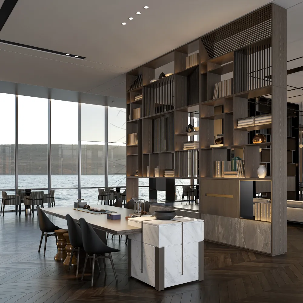 luxury-hotel-lounge-bookshelf-with-marble-base-and-led-lighting-for-commercial-spaces - MINGSUN