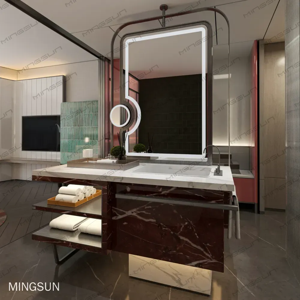 luxury-hotel-master-bathroom-vanity-illuminated-mirror-modern-marble-sink-console-minimalist-design-stylish-wet-area - MINGSUN