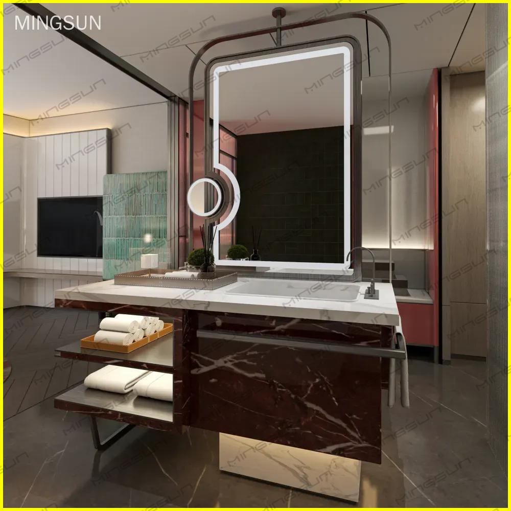 luxury-hotel-master-bathroom-vanity-illuminated-mirror-modern-marble-sink-console-minimalist-design-stylish-wet-area - MINGSUN