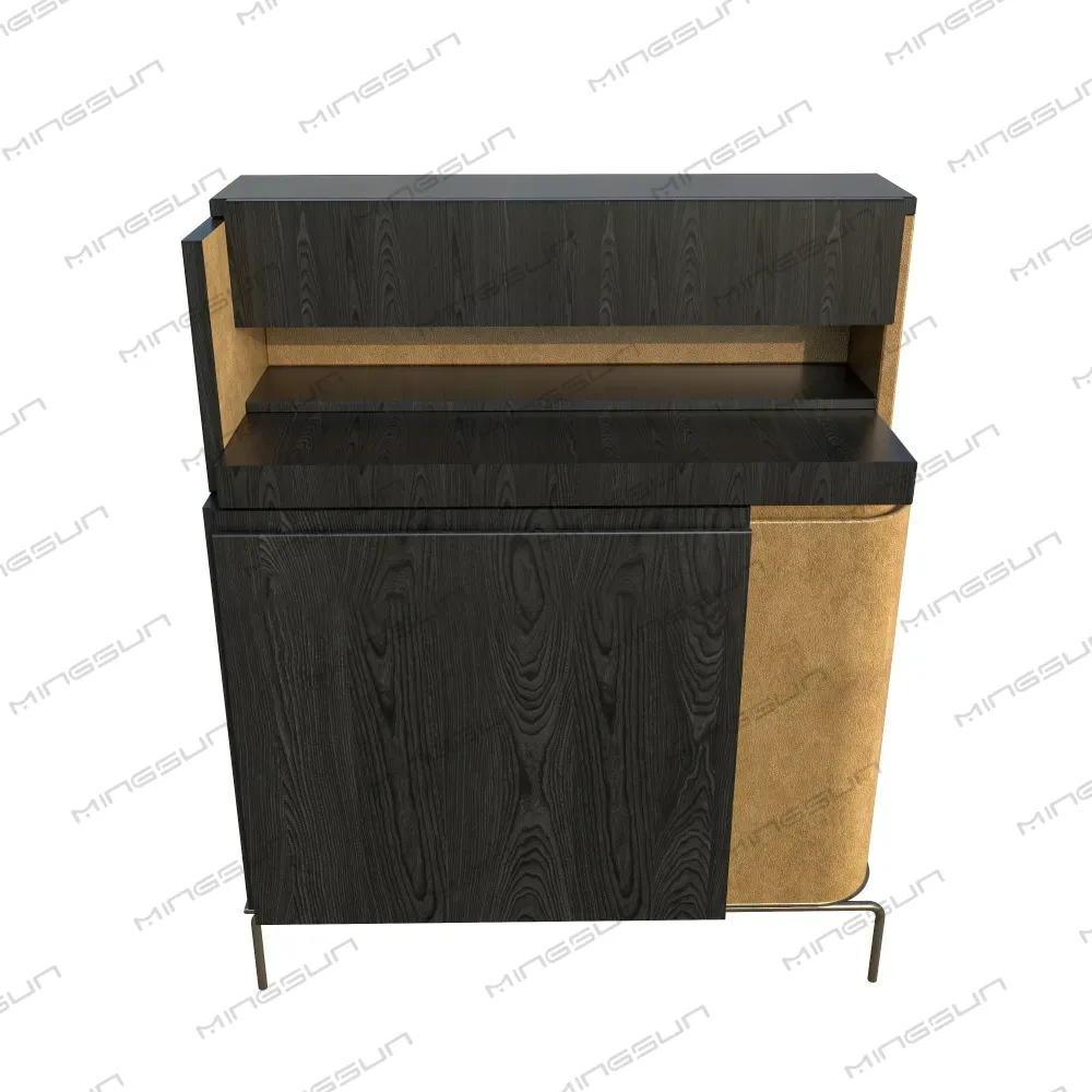 luxury-hotel-mini-bar-cabinet-with-black-wood-grain-and-gold-accent-panel - MINGSUN
