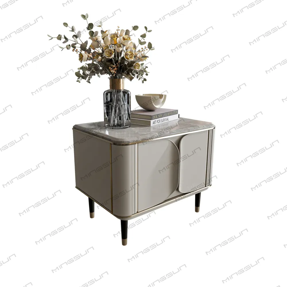 luxury-hotel-nightstand-with-marble-top-and-curved-glossy-doors-for-upscale-suites - MINGSUN