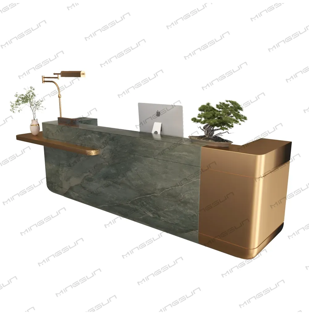 luxury-hotel-reception-desk-with-green-marble-top-and-gold-accent-for-front-office - MINGSUN