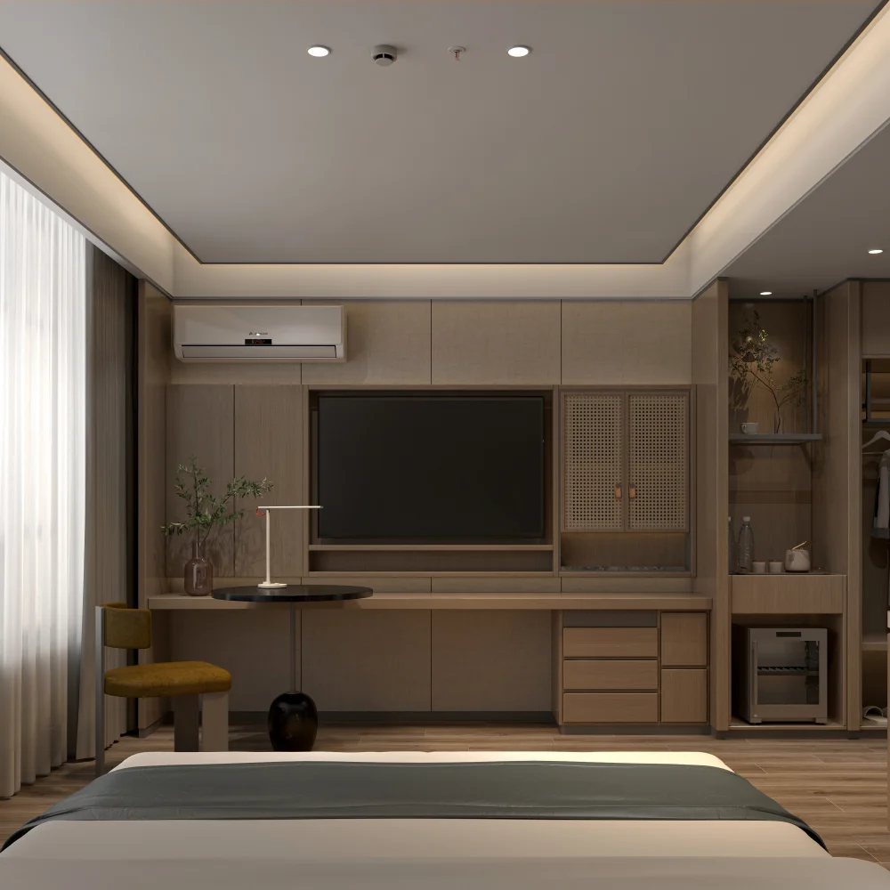 luxury-hotel-room-tv-wall-system-with-storage-drawers-open-shelving-and-air-conditioner-integration
