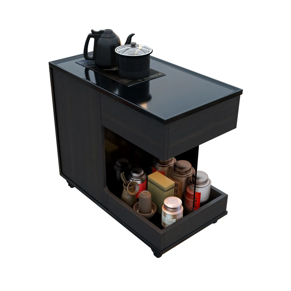 luxury-hotel-side-table-integrated-tea-station-dark-wood-finish - MINGSUN