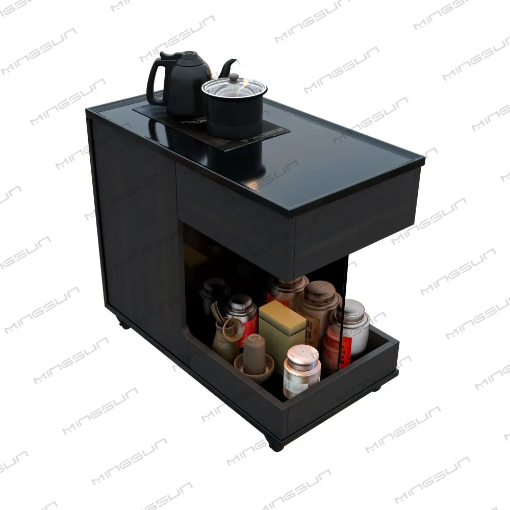 luxury-hotel-side-table-integrated-tea-station-dark-wood-finish - MINGSUN luxury-hotel-side-table-integrated-tea-station-dark-wood-finish - MINGSUN