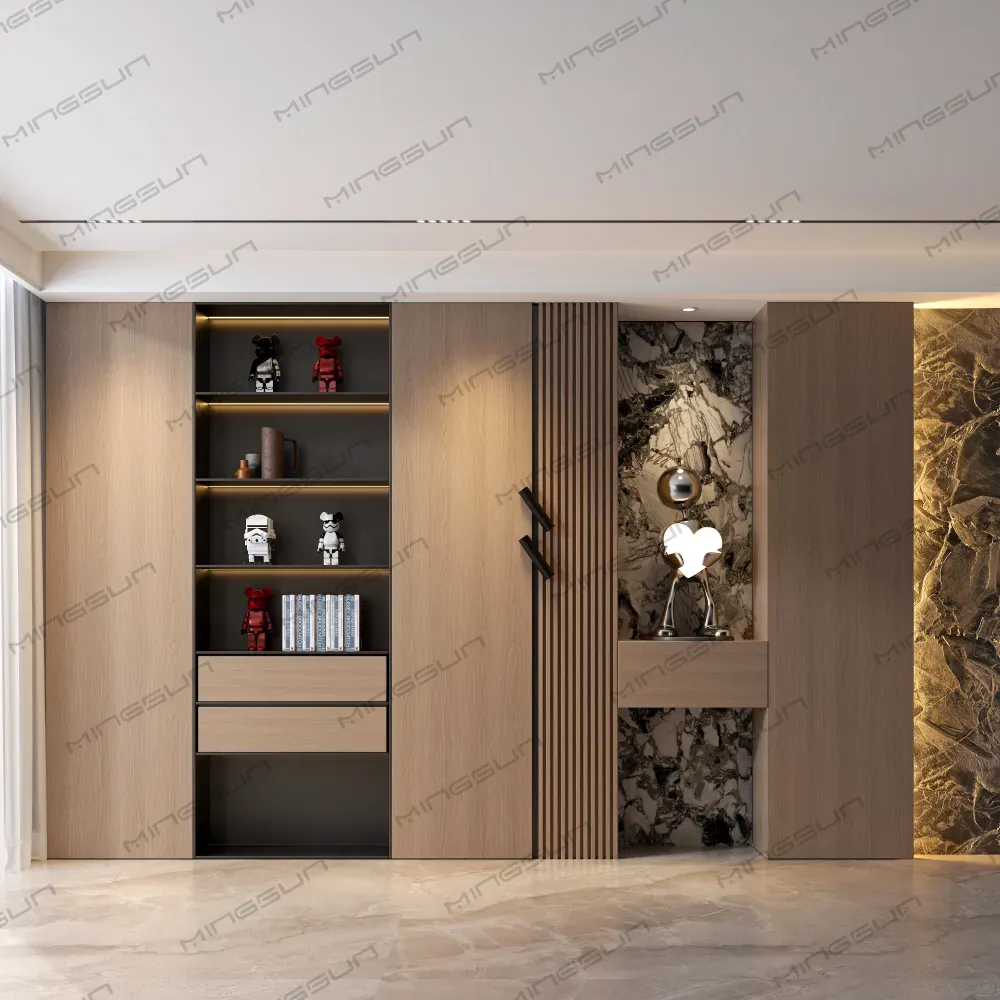 luxury-hotel-wall-unit-with-led-lit-display-shelves-and-marble-accent-for-premium-interiors - MINGSUN luxury-hotel-wall-unit-with-led-lit-display-shelves-and-marble-accent-for-premium-interiors - MINGSUN