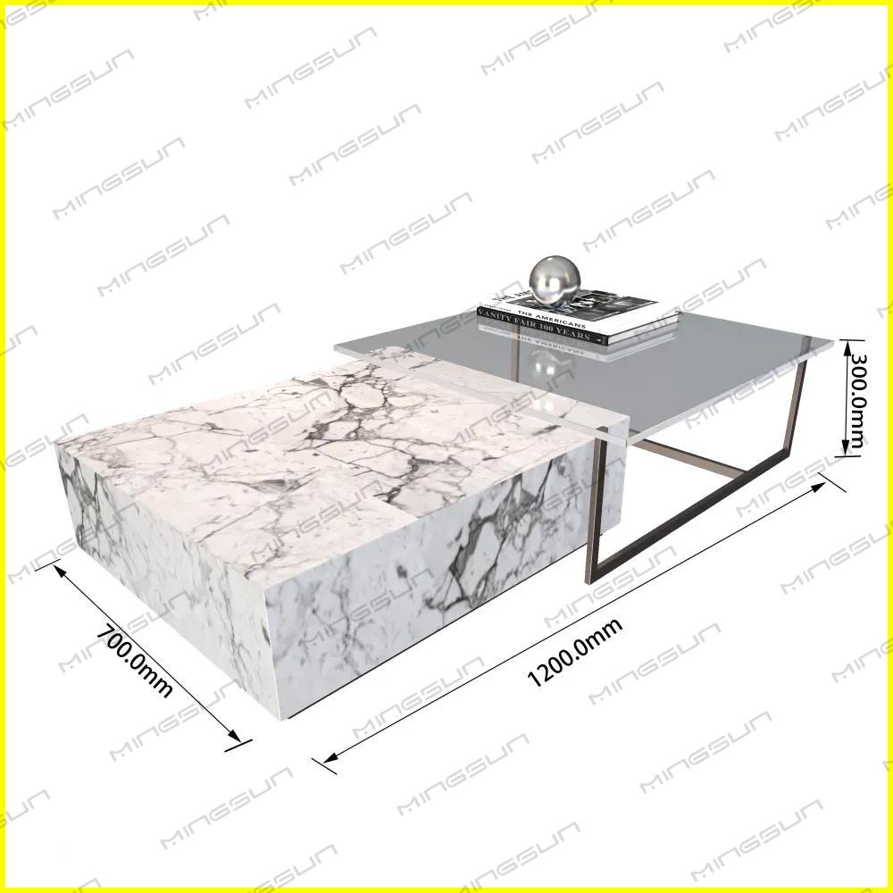 luxury marble and tempered glass coffee table 1200mm for hotel suite - MINGSUN