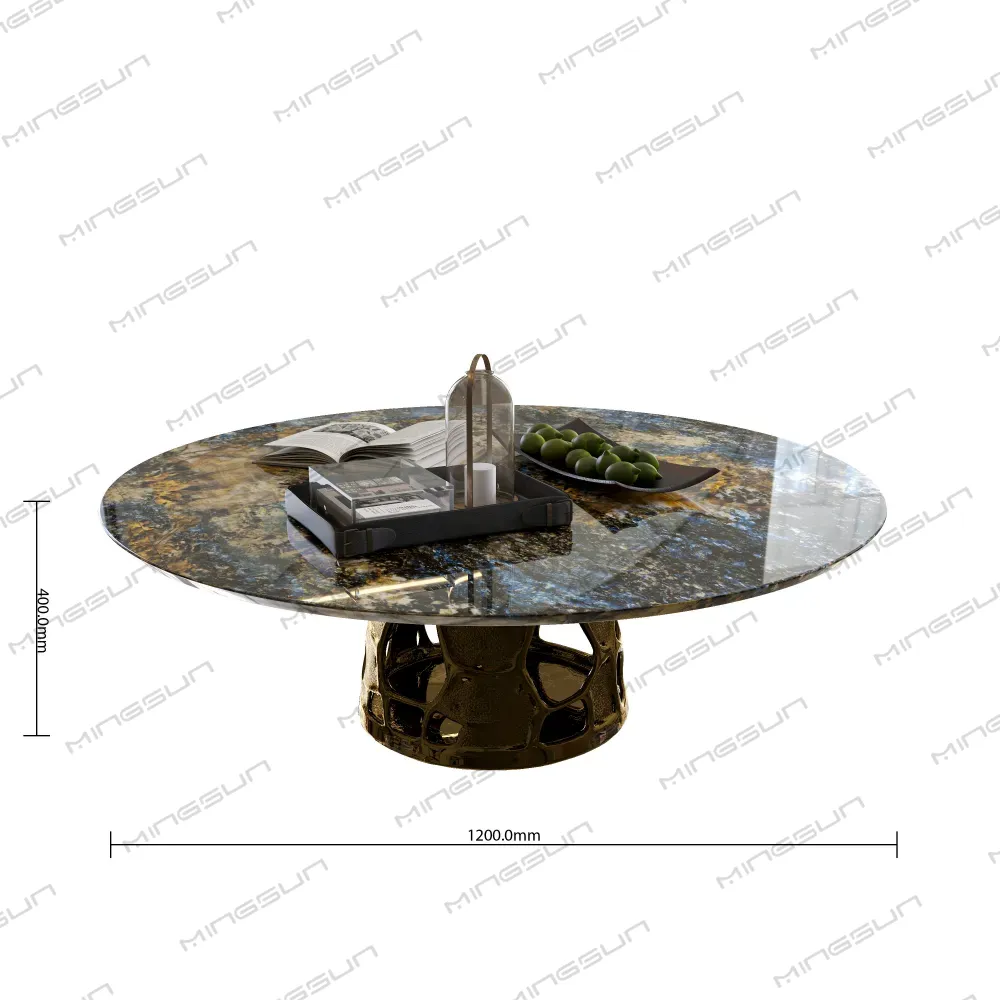 luxury-round-coffee-table-dimensions-1200mm-400mm-exotic-stone-top-specs-abstract-metal-base-commercial-grade-furniture - MINGSUN luxury-round-coffee-table-dimensions-1200mm-400mm-exotic-stone-top-specs-abstract-metal-base-commercial-grade-furniture - MINGSUN