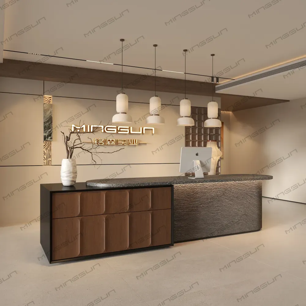 luxury stone reception counter for boutique retail and upscale commercial office interior - MINGSUN luxury stone reception counter for boutique retail and upscale commercial office interior - MINGSUN