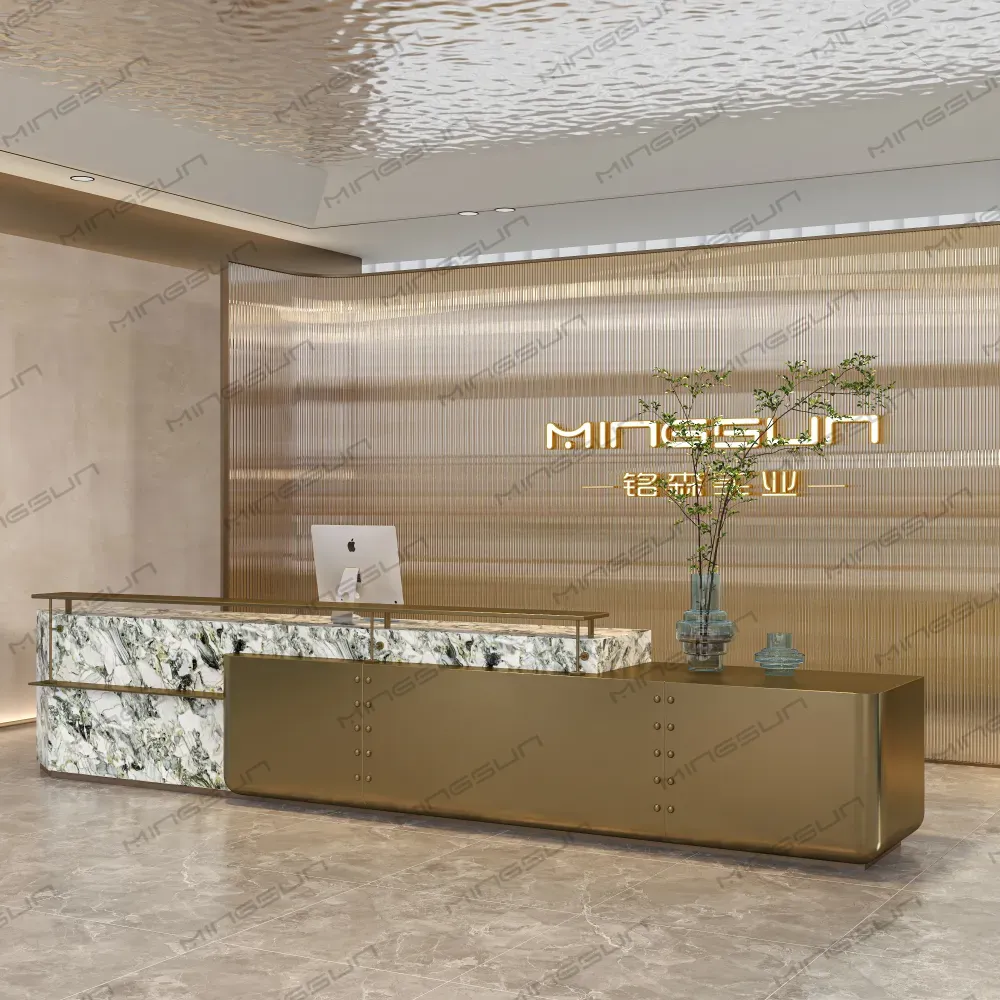 طاولة استقبال فاخرة من الحجر مع إضاءة LED دافئة للمتاجر الصغيرة والنوادي الراقية - مينغسون طاولة استقبال فاخرة من الحجر مع إضاءة LED دافئة للمتاجر الصغيرة والنوادي الراقية - مينغسون