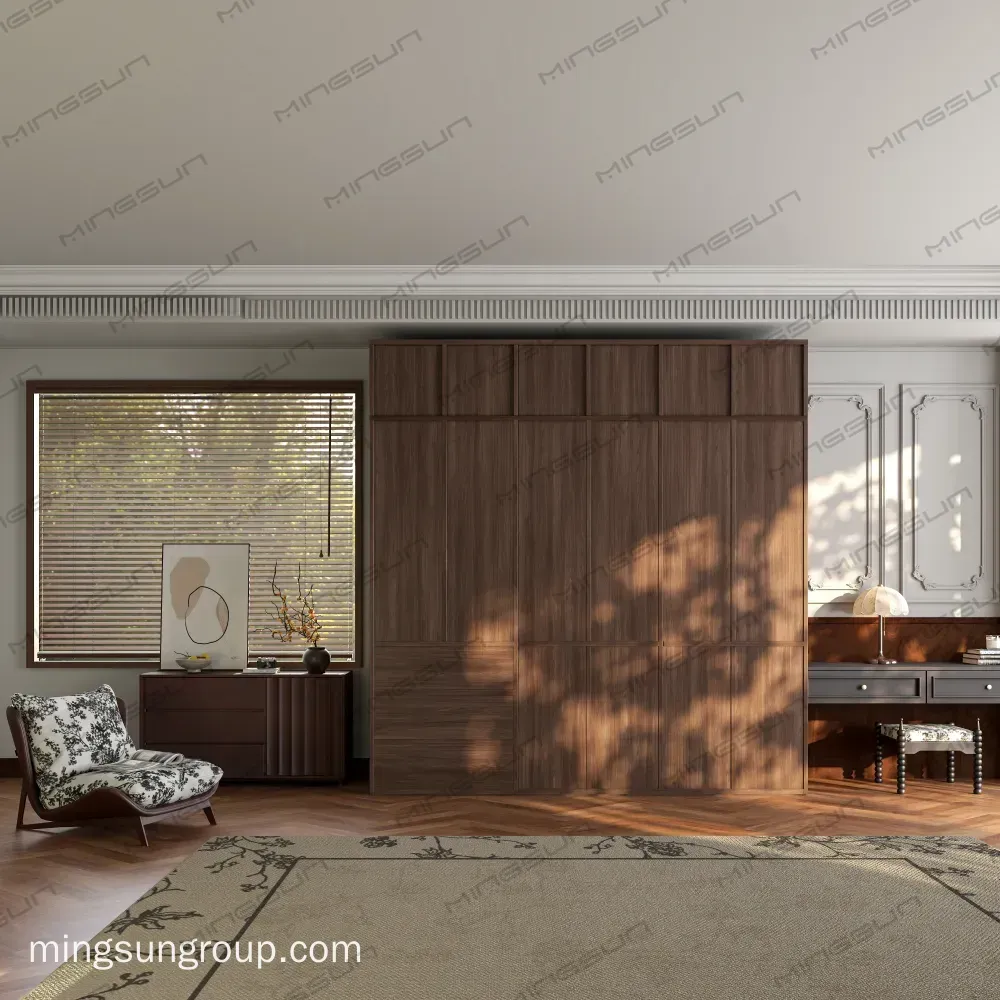 luxury suite built in wardrobe design dark wood finish hotel villa - MINGSUN