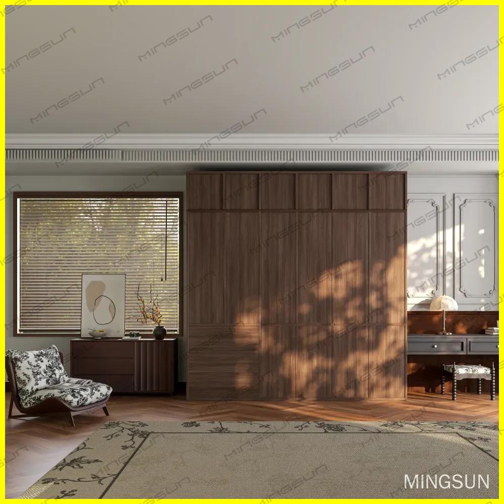 luxury suite built in wardrobe design dark wood finish hotel villa - MINGSUN