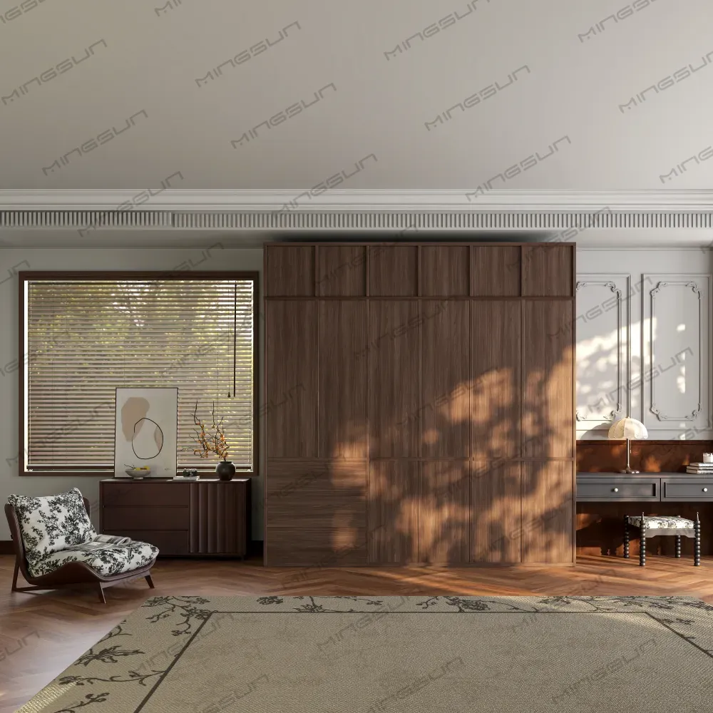 luxury suite built in wardrobe design dark wood finish hotel villa - MINGSUN