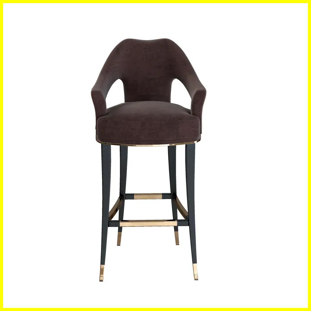 luxury-velvet-bar-stool-with-gold-accents-front-view - MINGSUN