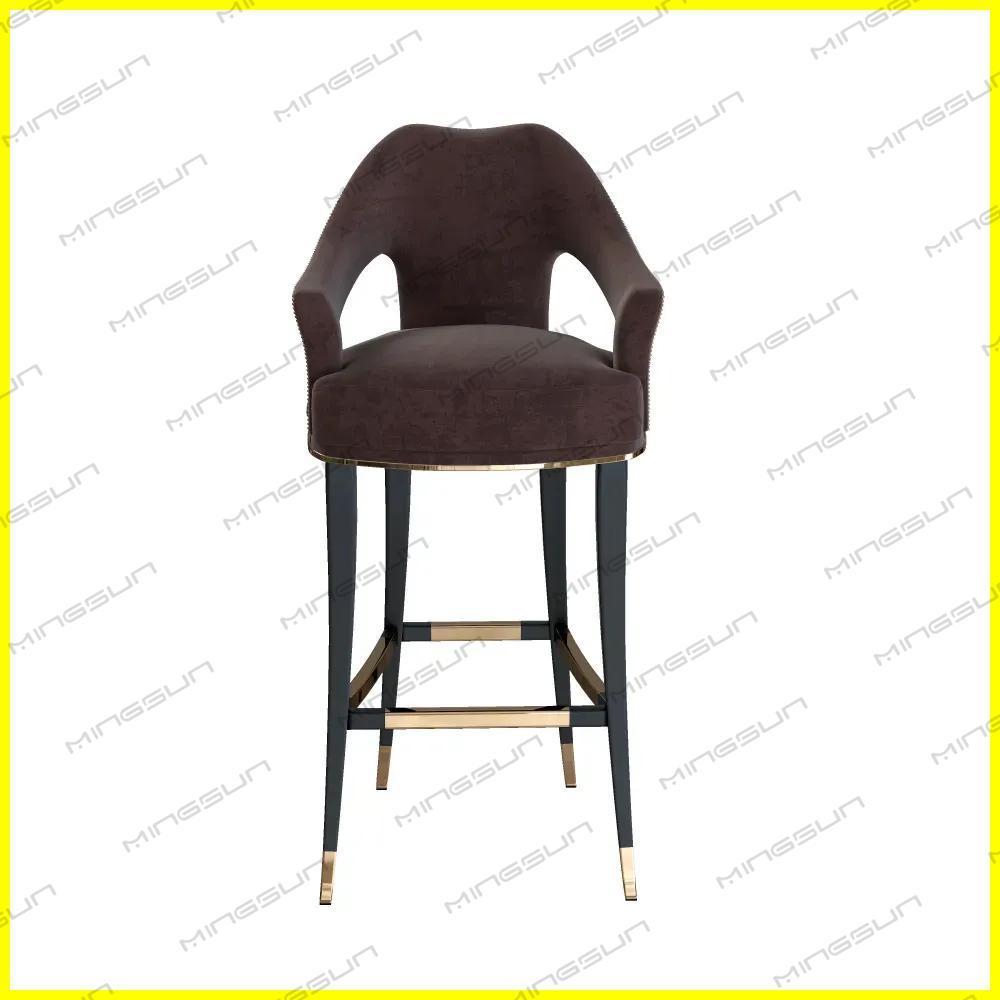 luxury-velvet-bar-stool-with-gold-accents-front-view - MINGSUN