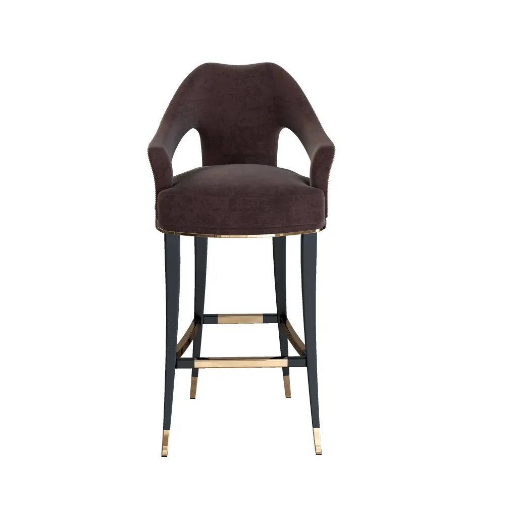 luxury-velvet-bar-stool-with-gold-accents-front-view - MINGSUN