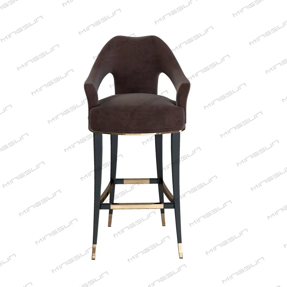 luxury-velvet-bar-stool-with-gold-accents-front-view - MINGSUN luxury-velvet-bar-stool-with-gold-accents-front-view - MINGSUN