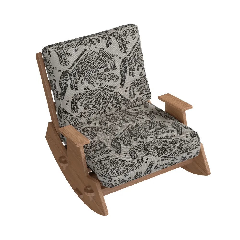 mid-century-style-wooden-rocking-chair-front-view-durable-upholstery-light-wood-finish-comfort-focus-hospitality-guestroom - MINGSUN