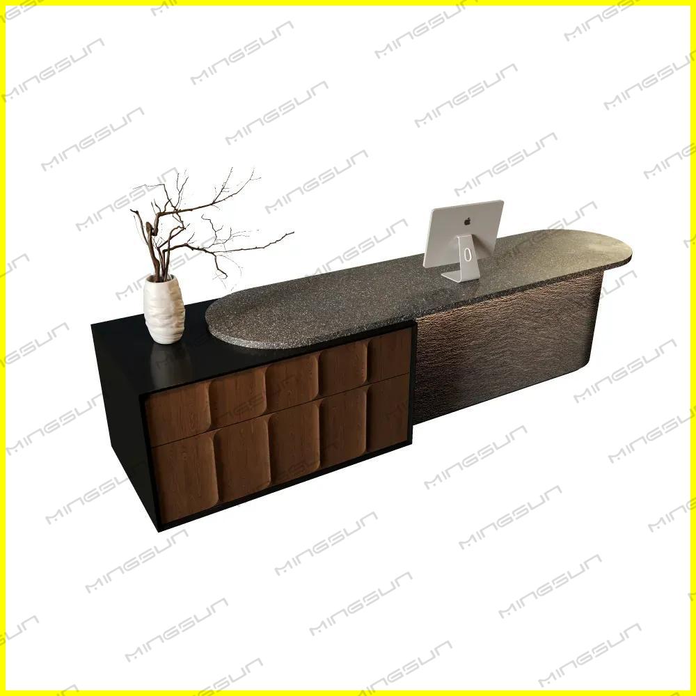 minimalist geometric stone front desk for high end brand stores and modern showrooms - MINGSUN