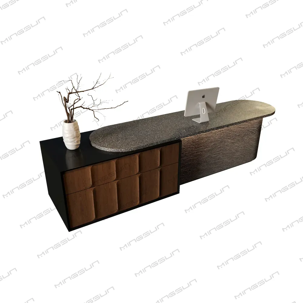 minimalist geometric stone front desk for high end brand stores and modern showrooms - MINGSUN minimalist geometric stone front desk for high end brand stores and modern showrooms - MINGSUN