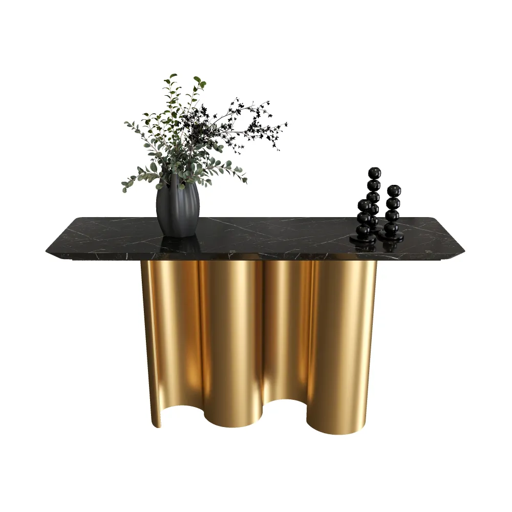 minimalist luxury foyer console table with nero marquina marble top for 5 star hotels - MINGSUN