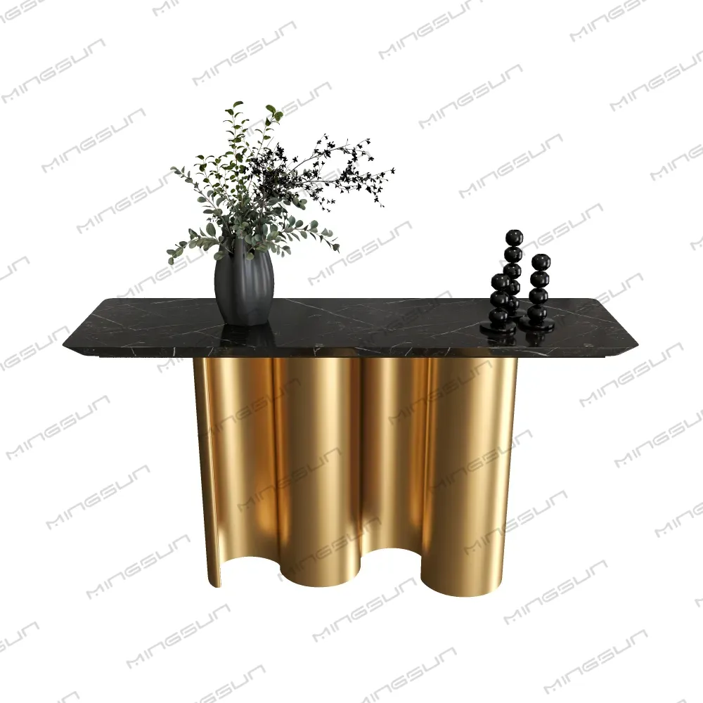 minimalist luxury foyer console table with nero marquina marble top for 5 star hotels - MINGSUN minimalist luxury foyer console table with nero marquina marble top for 5 star hotels - MINGSUN