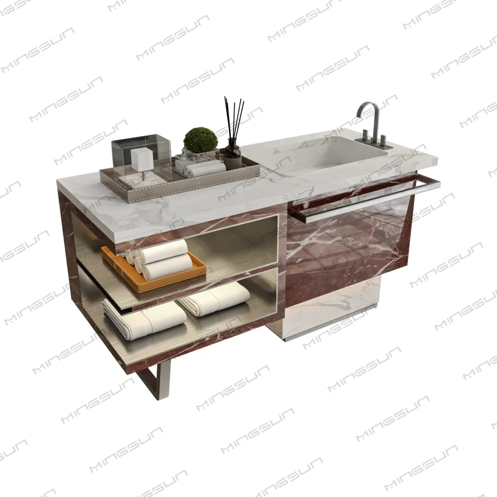 modern-apartment-washbasin-console-marble-countertop-open-shelves-towel-bar-hotel-suite-bathroom-furniture-white-red-marble - MINGSUN modern-apartment-washbasin-console-marble-countertop-open-shelves-towel-bar-hotel-suite-bathroom-furniture-white-red-marble - MINGSUN