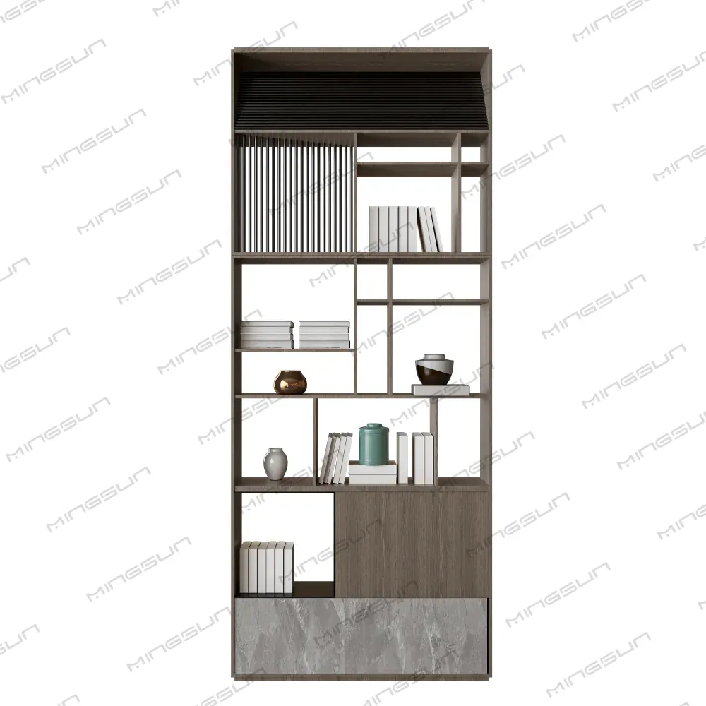 modern-asymmetrical-bookshelf-with-marble-base-and-ventilated-panels-for-luxury-hotels - MINGSUN modern-asymmetrical-bookshelf-with-marble-base-and-ventilated-panels-for-luxury-hotels - MINGSUN