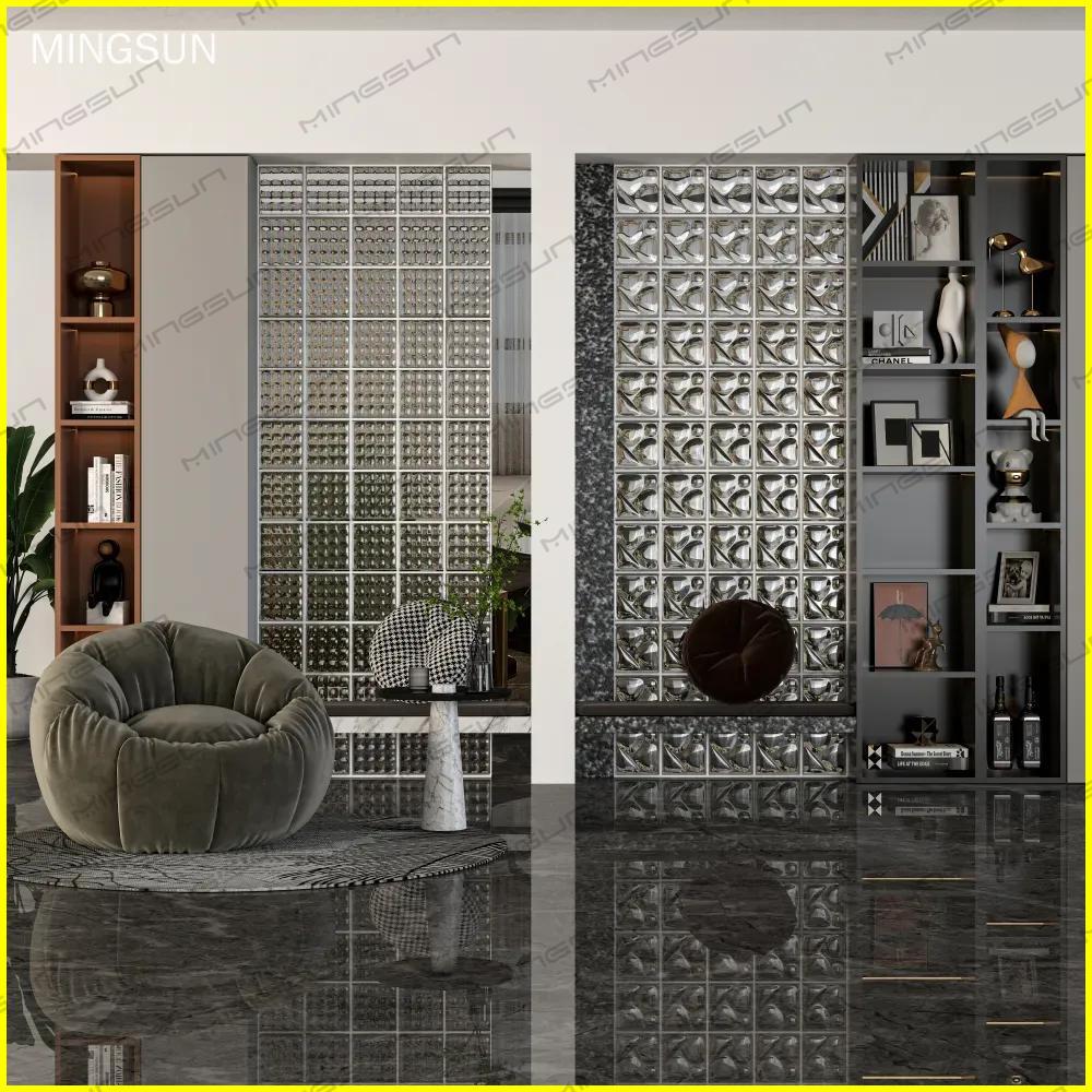 modern boutique hotel lounge area furniture glass brick room divider - MINGSUN