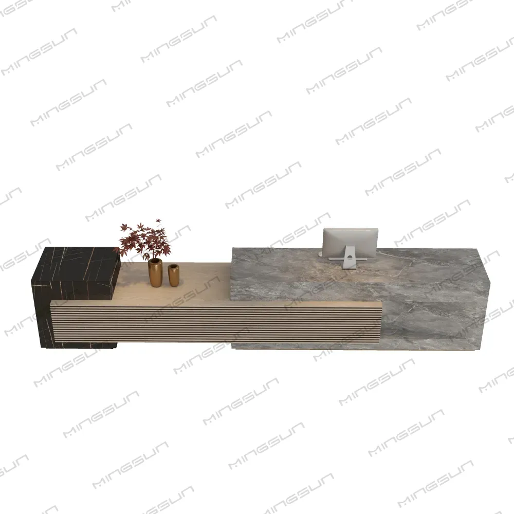 modern-commercial-front-desk-with-black-marble-side-panel-and-sleek-design - MINGSUN
