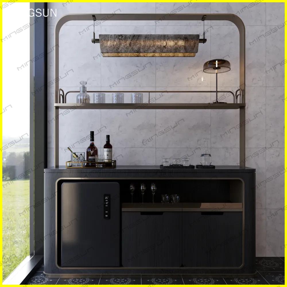 modern-hotel-bar-cabinet-with-glass-shelves-and-led-lighting - MINGSUN