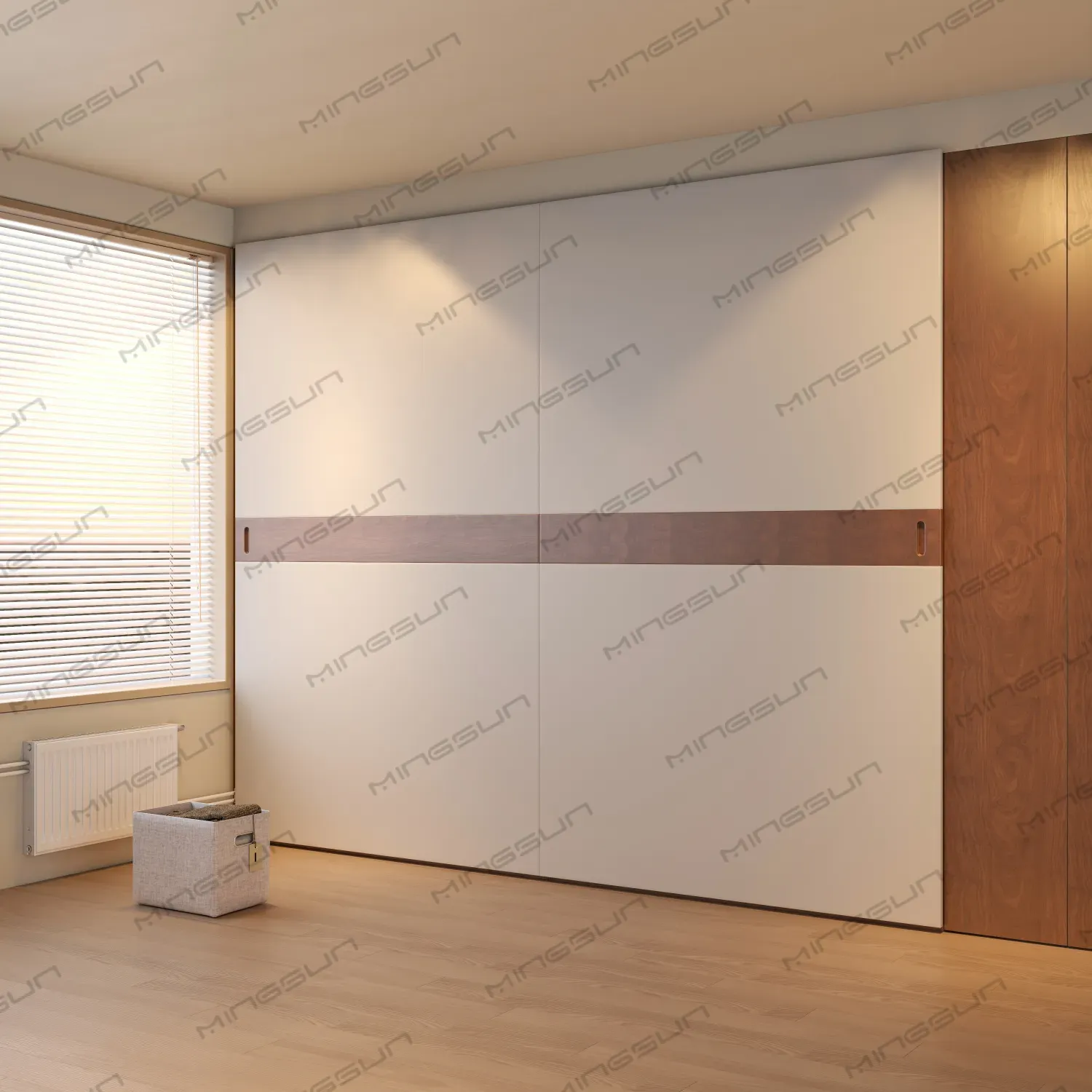 modern-hotel-bedroom-sliding-door-wardrobe-with-wood-accent-strip - MINGSUN