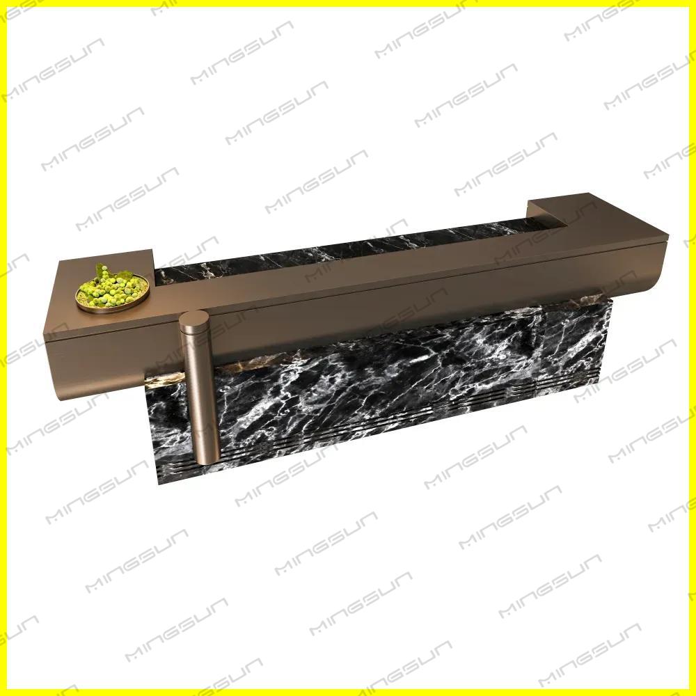 modern-hotel-check-in-counter-marble-base-bronze-metal-accent-side-view-hospitality-furniture - MINGSUN