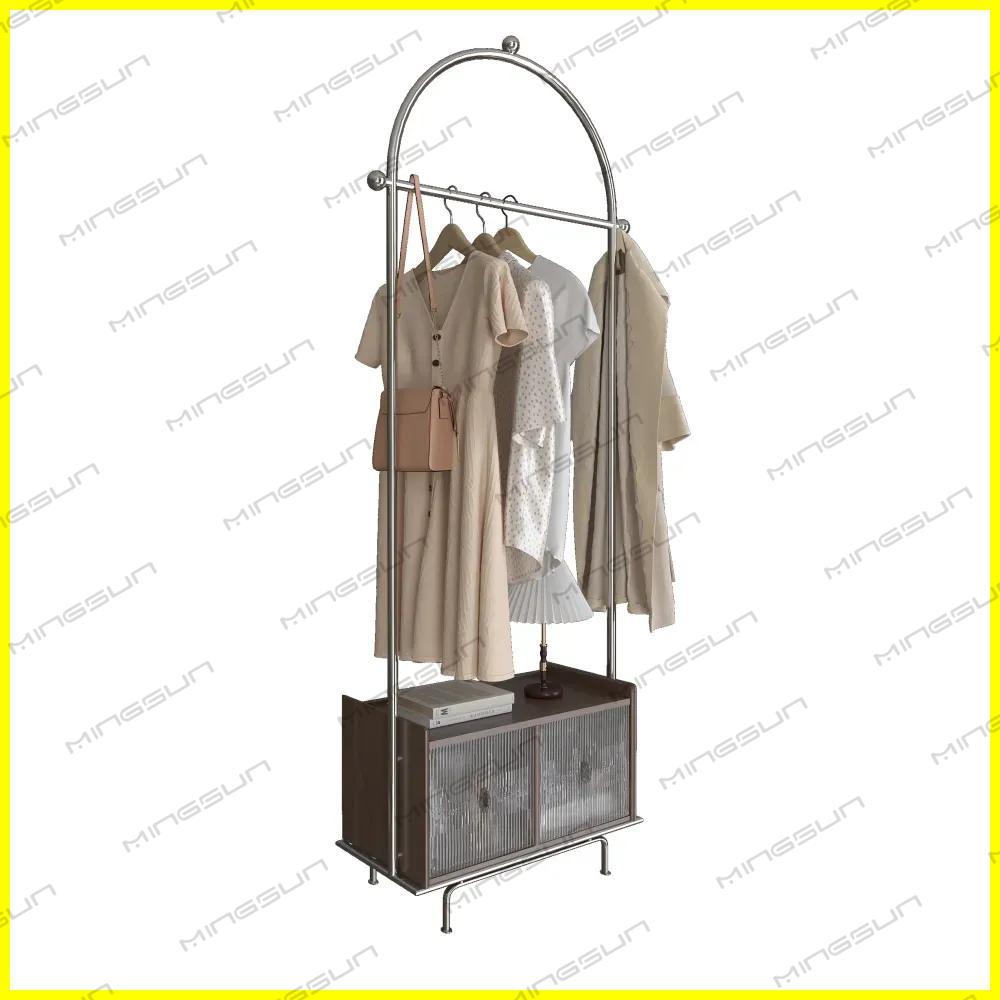modern-hotel-clothing-rack-with-wooden-base-and-frosted-glass-doors-for-boutique-room-designs - MINGSUN