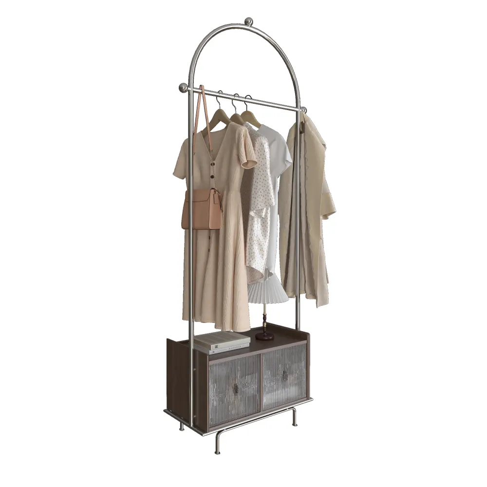 modern-hotel-clothing-rack-with-wooden-base-and-frosted-glass-doors-for-boutique-room-designs - MINGSUN
